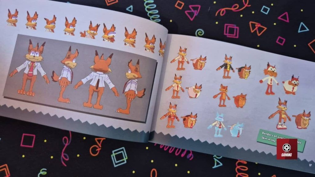 The Bubsy 4D artbook pages display the original drawing concepts of Bubsy for the Gert Lush Gaming review.