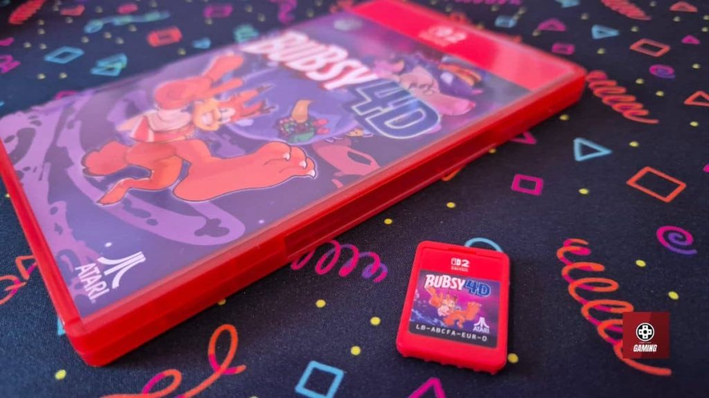 The red Nintendo Switch 2 cartridge takes center stage for the Bubsy 4D review on Gert Lush Gaming.
