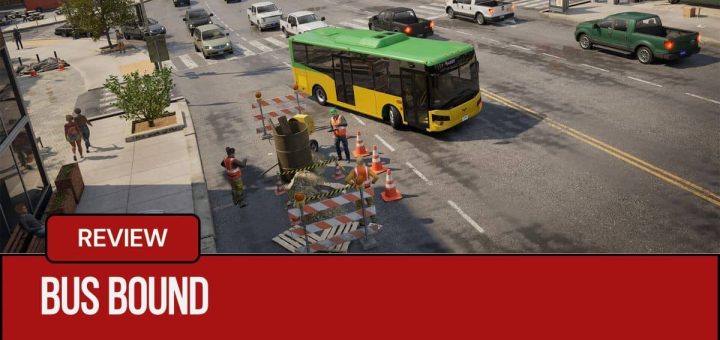 Bus Bound navigates complex traffic and active roadworks in this Gert Lush Gaming screenshot.