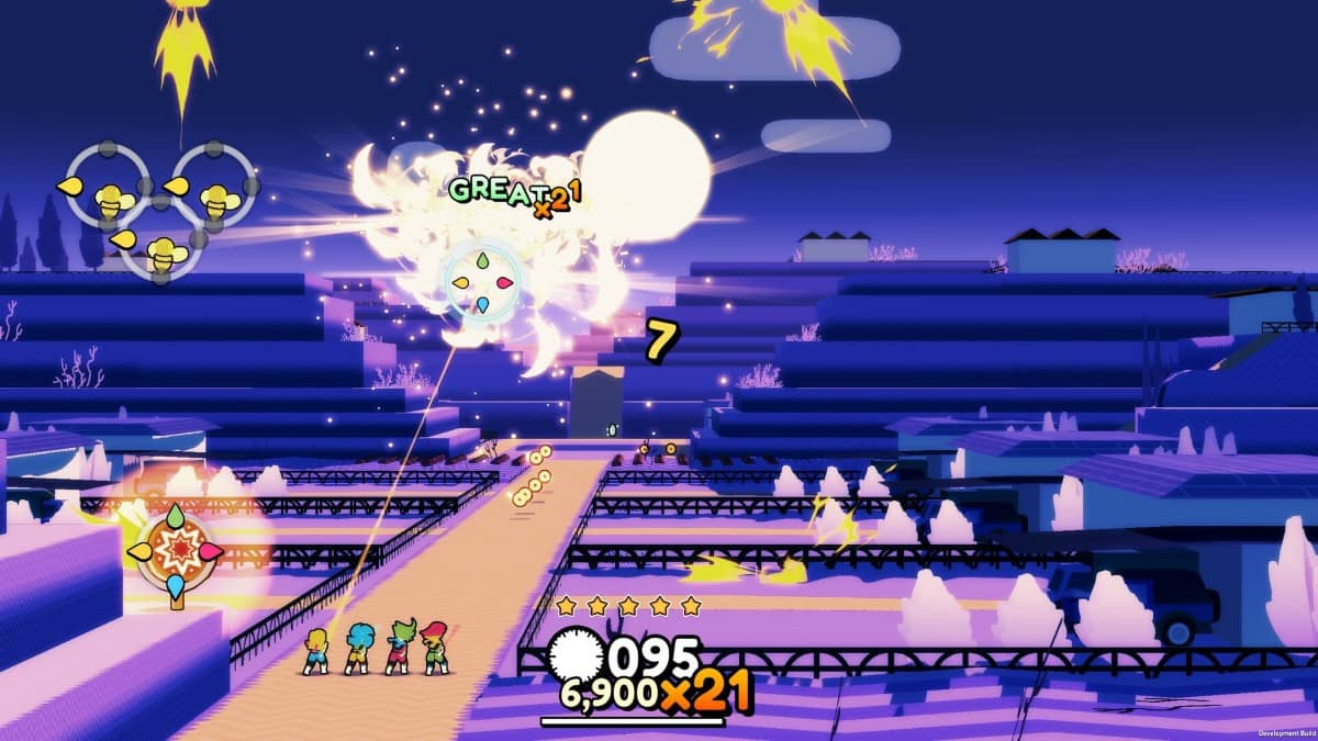 Candy Rangers battle enemies under a night sky lit by explosions and Gert Lush Gaming combo counters.