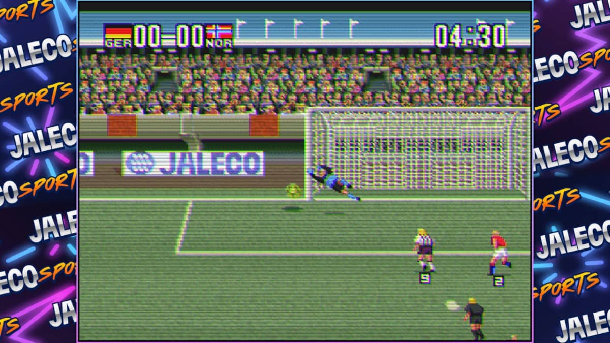 The Norway goalkeeper makes a spectacular diving save in Jaleco Sports: Goal! 2 from Gert Lush Gaming.