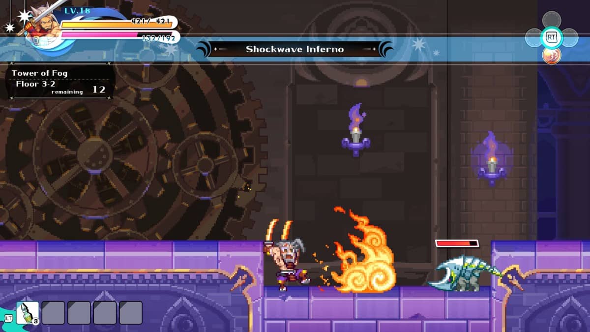 A chaotic 2D battle within the castle in Kingdom's Return: Time-Eating Fruit and the Ancient Monster.
