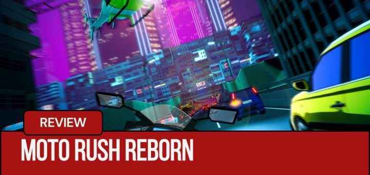 A police helicopter hovers over a downtown street filled with cars in this Moto Rush Reborn scene.