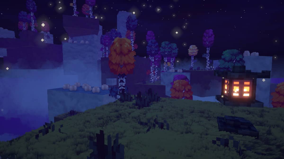 Lanterns illuminate the night sky across the transforming islands of Outpath on Gert Lush Gaming.