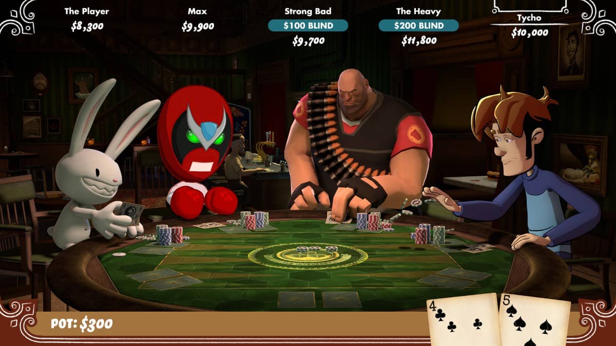 The four iconic characters gather around the poker table in Poker Night at the Inventory, captured by Gert Lush Gaming.