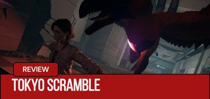 A close dinosaur chase in Tokyo Scramble as Gert Lush Gaming narrowly escapes down a drop.