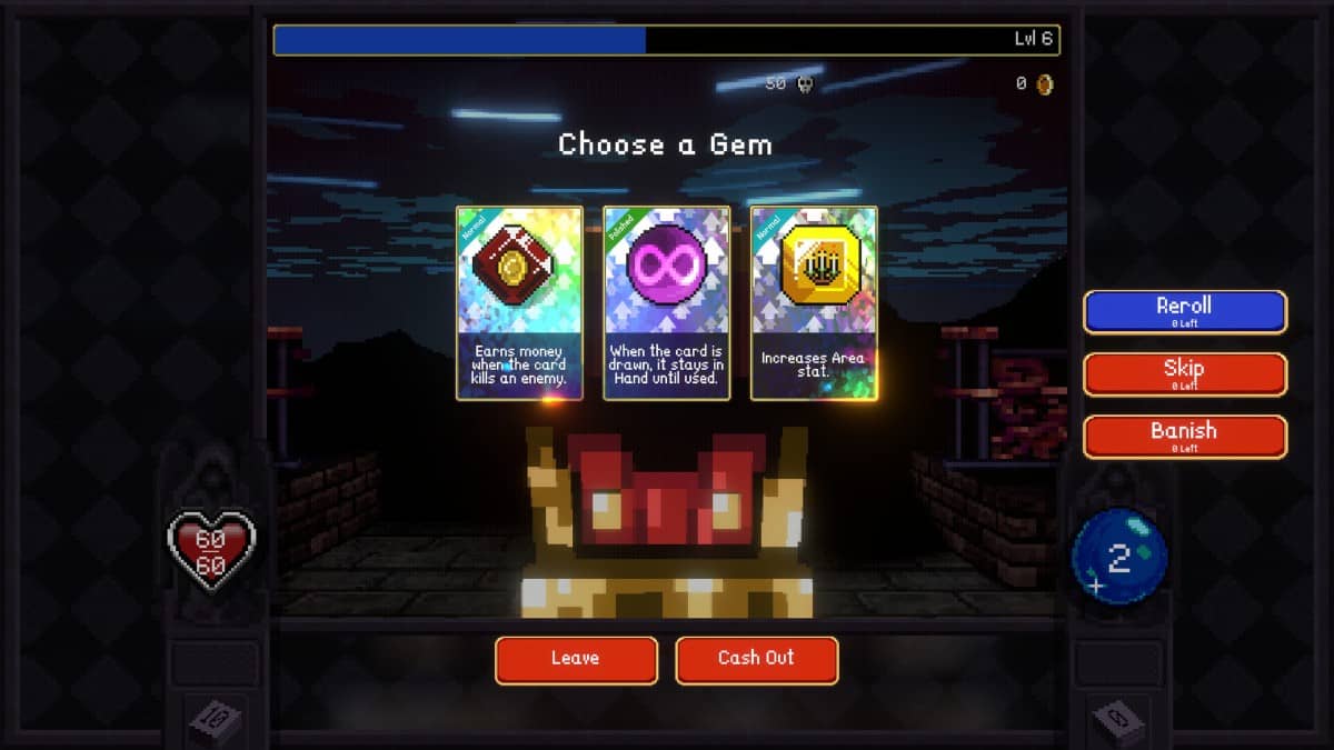 Gert Lush Gaming opens a chest in Vampire Crawlers to reveal three strategic item upgrade choices.