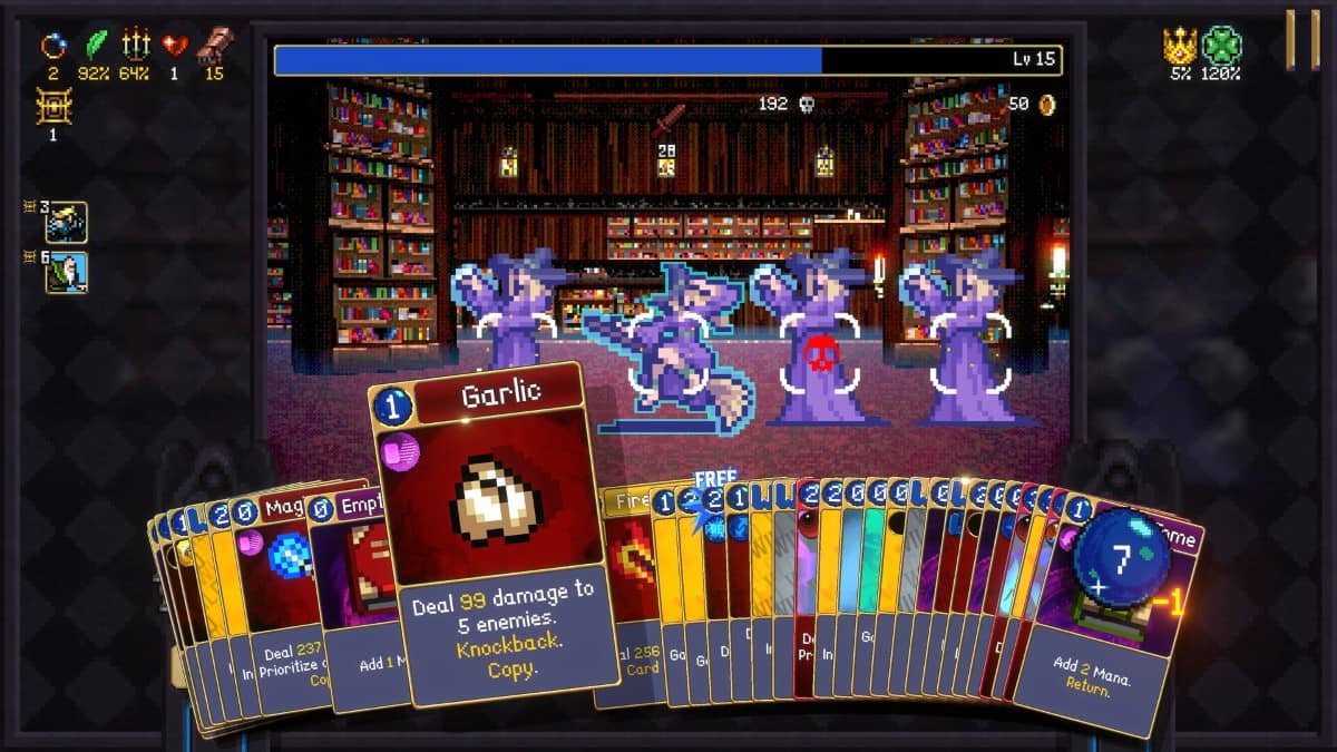 Gert Lush Gaming decides which card to play from a huge hand during a Vampire Crawlers match.
