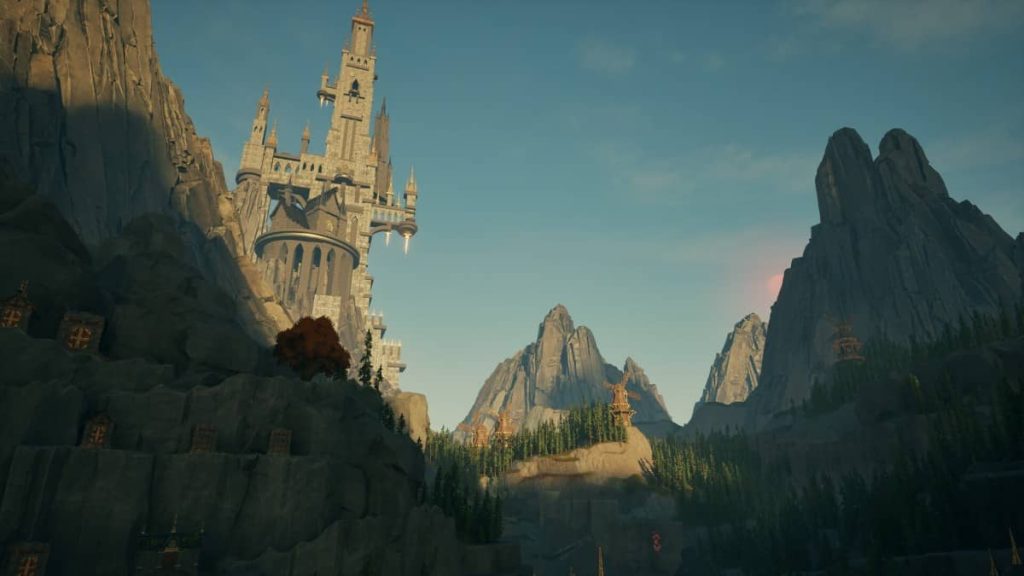 Sunny mountains cast dark forest shadows in a beautiful Deadhaus Sonata landscape from Gert Lush Gaming.
