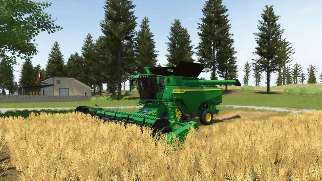 A green harvester cuts through acres of ripe wheat during a Farming Simulator 26 session with Gert Lush Gaming.