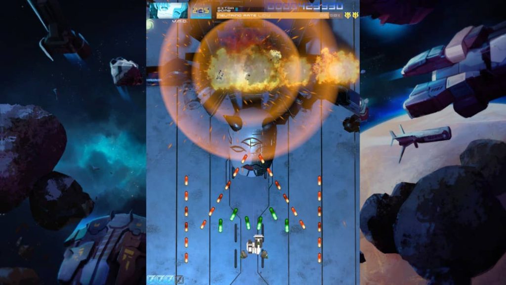A massive explosion and a sea of bullets defeat the player in Psyvariar 3 Switch 2 Edition on Gert Lush Gaming.
