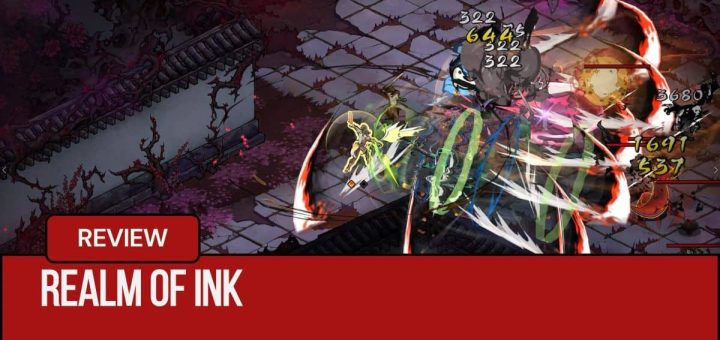 Bright weapon slashes and damage numbers erupt during intense Realm of Ink combat by Gert Lush Gaming.