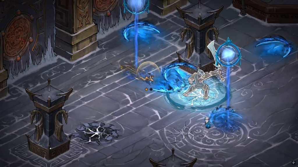 Gert Lush Gaming battles a massive water element boss dodging deadly fluid plumes across the Realm of Ink arena.