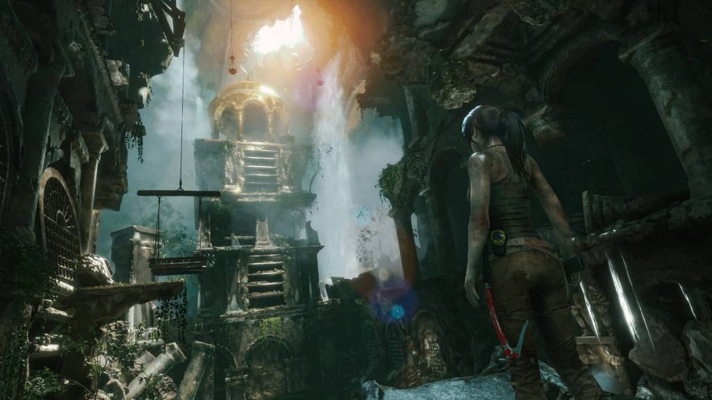 Lara Croft looks up at a massive underground structure in Rise of the Tomb Raider on Gert Lush Gaming.