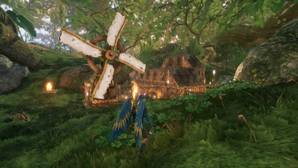 A player builds a massive base featuring a windmill in the tree undergrowth within Smalland Survive the Wilds by Gert Lush Gaming.
