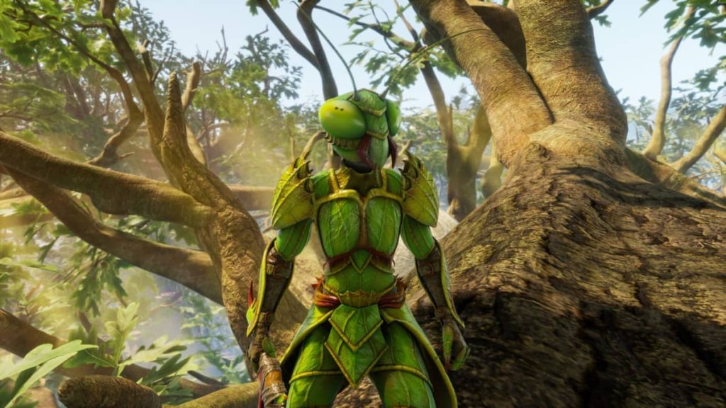 A player showcases the craftable grasshopper armour ensemble in Smalland Survive the Wilds by Gert Lush Gaming.