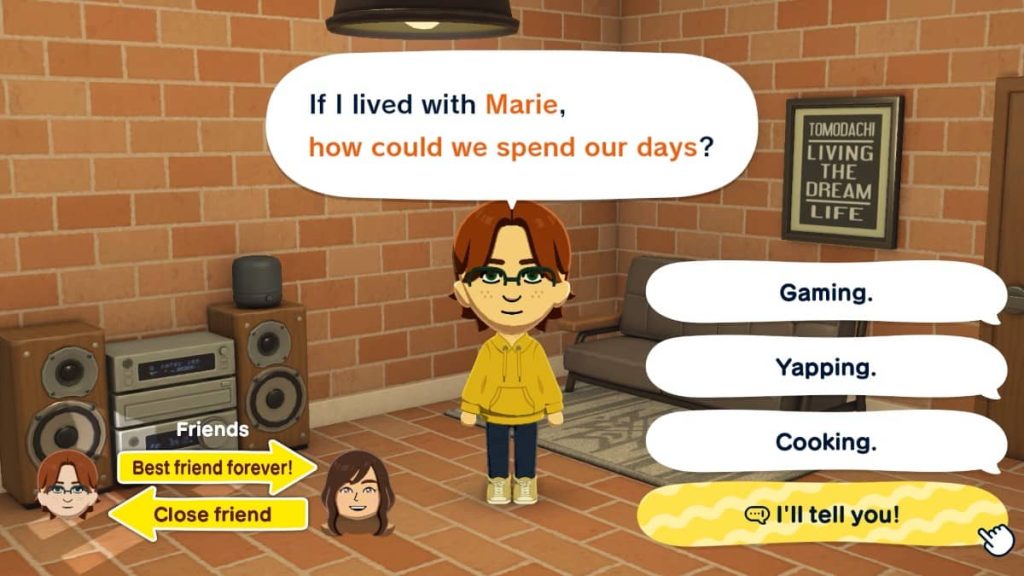 Multiple choice options display during a hot Mii interaction in Tomodachi Life: Living the Dream by Gert Lush Gaming.