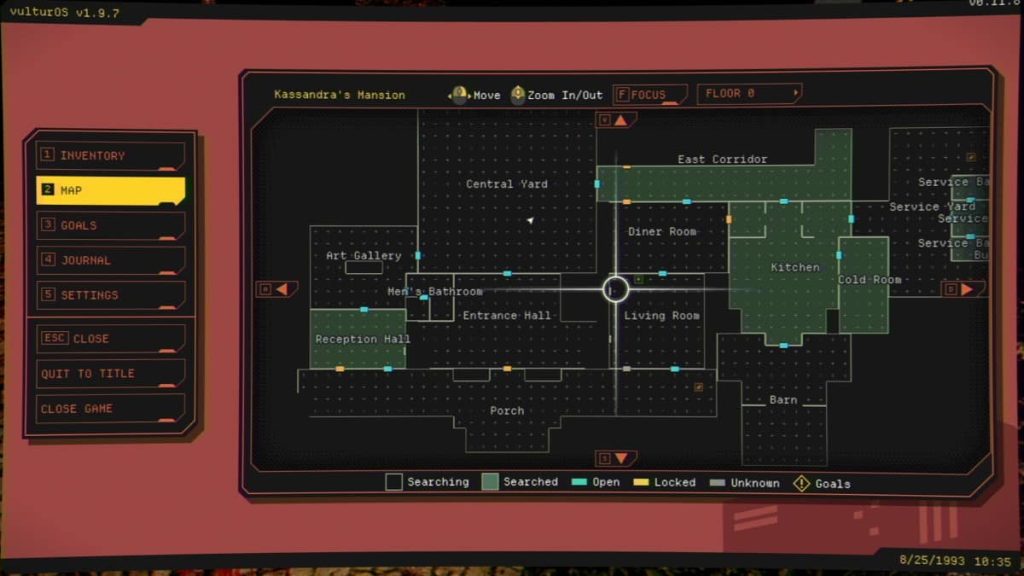The in-game map screens gear and available inventory for players in Vultures Scavengers of Death by Gert Lush Gaming.