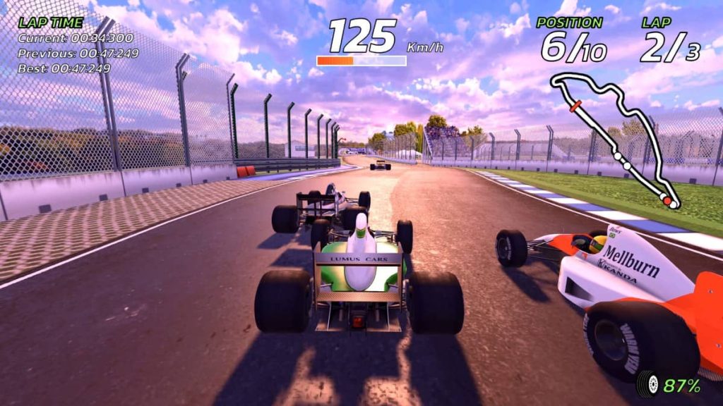 Gert Lush Gaming showcases the beautiful sunset lighting in 4PGP as a group of cars races over a hill.