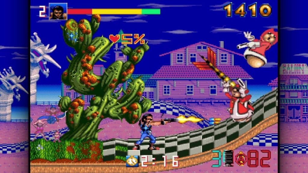 Gert Lush Gaming checks out the retro first level backdrop and cactus.