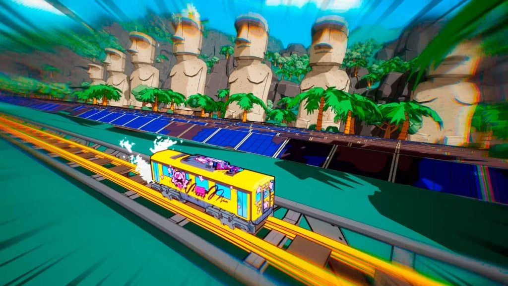 Gert Lush Gaming speeds past Easter Island statues in Denshattack.