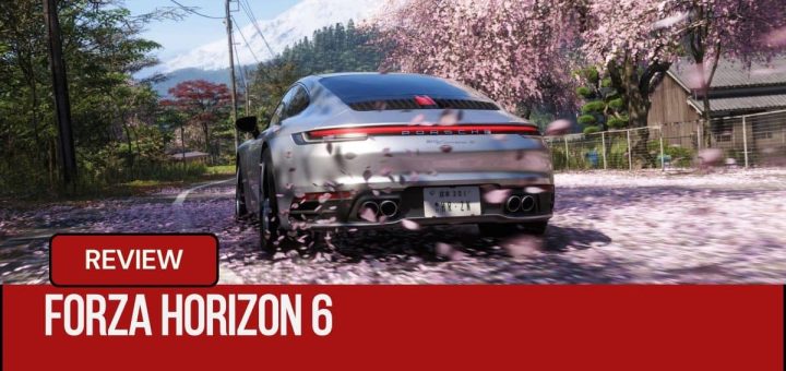 A silver Porsche drifts through a sunny Japanese village in Forza Horizon 6, captured by Gert Lush Gaming.
