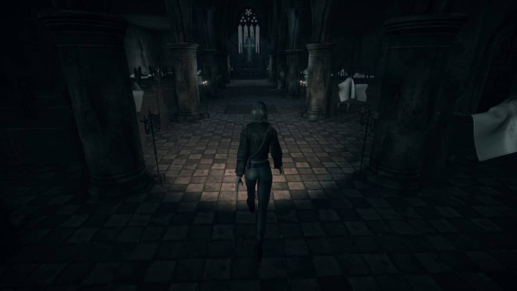 Mica explores a storm-lashed church with only her torch for light in this tense scene from Gert Lush Gaming.