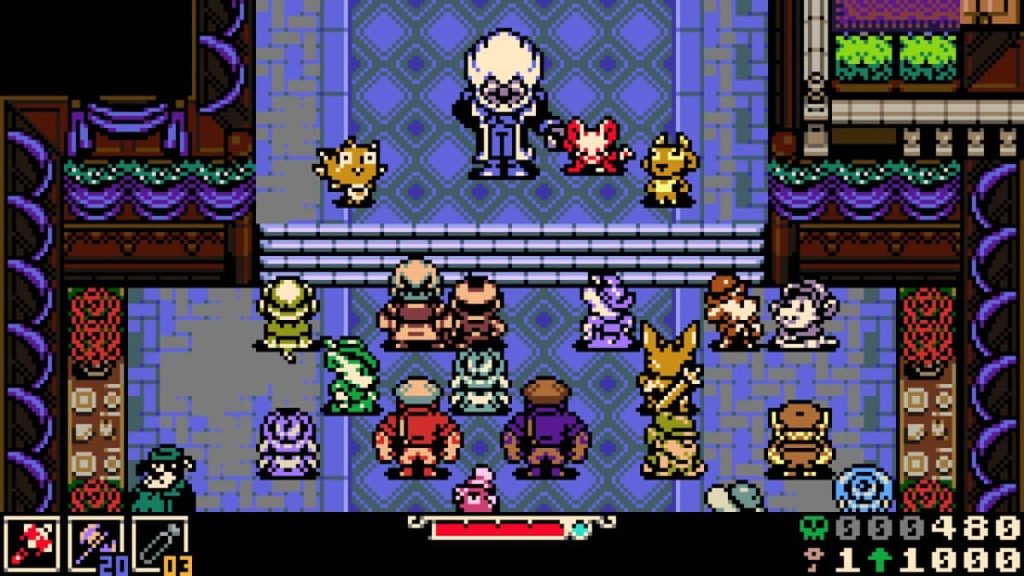 Gert Lush Gaming captures Mina standing with townspeople in the square to hear the leader speak in Mina the Hollower.