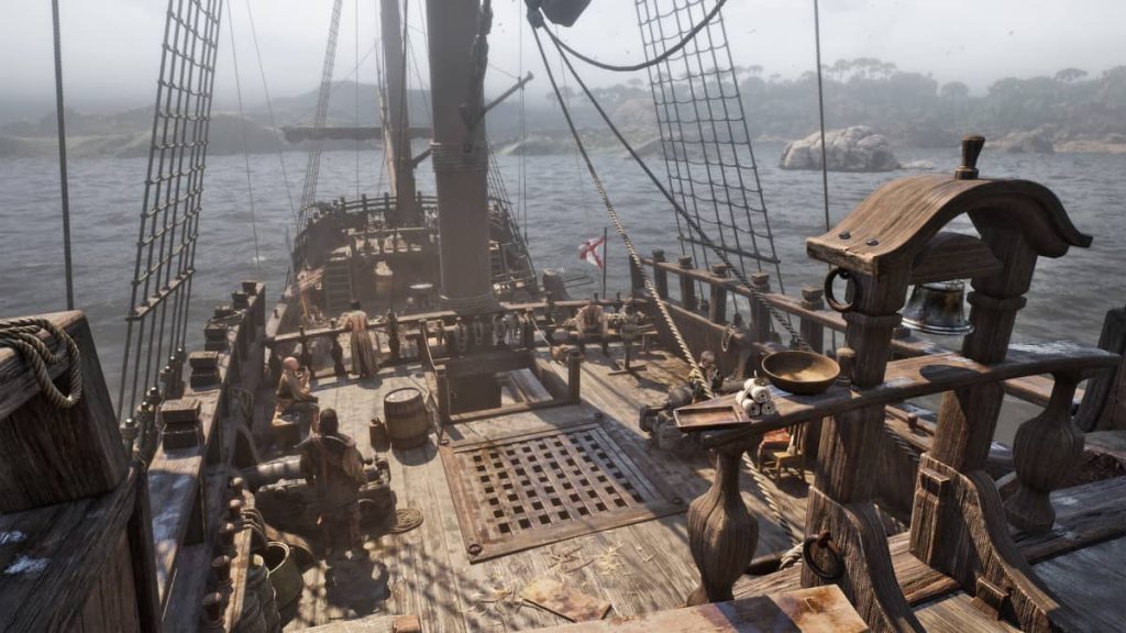 Gert Lush Gaming stands before a massive, highly detailed galleon ship and its mysterious crew in The Mound: Omen of Cthulhu.