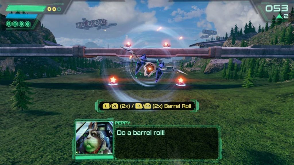 Slippy offers vital flight tips to Gert Lush Gaming during a barrel roll moment in Star Fox Switch 2.