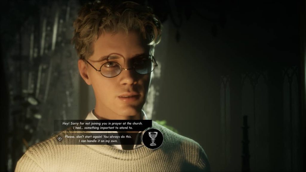 The mechanical interaction dial controls choices in a tense scene from What have you done, Father? by Gert Lush Gaming.
